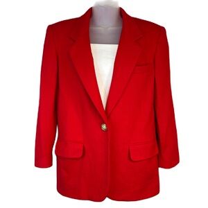 Vtg Jacqueline Ferrar Women Wool Blazer Jacket Sz 6 Petite One Button Red Career